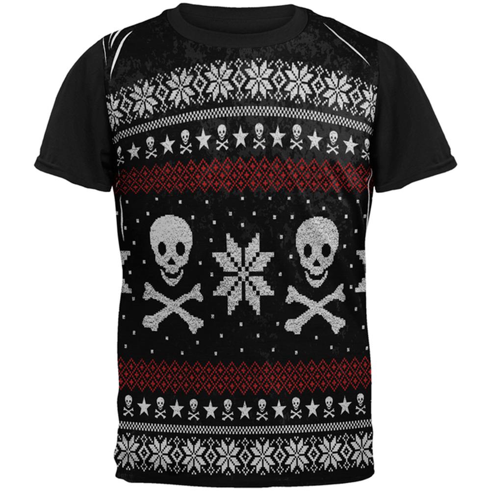 Ugly Christmas Sweater Pirate Skull and Crossbones All Over Mens Black Back T Shirt Men's T-Shirts Old Glory SM Multi 