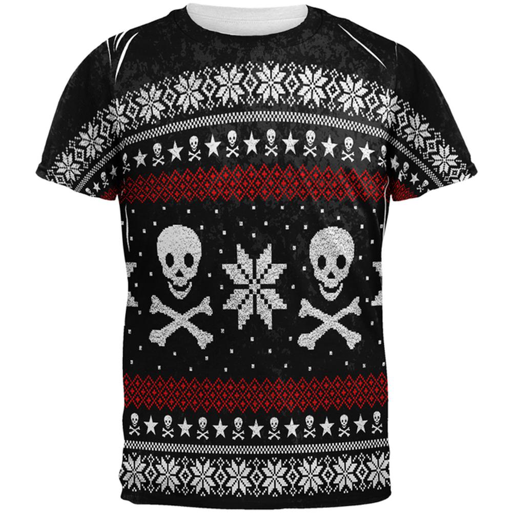 Ugly Christmas Sweater Pirate Skull and Crossbones All Over Mens T Shirt Men's T-Shirts Old Glory 2XL Multi 