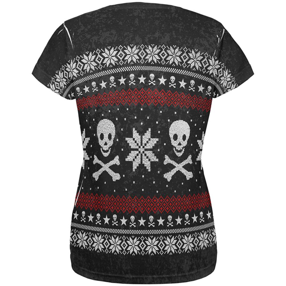 Ugly Christmas Sweater Pirate Skull and Crossbones All Over Womens T Shirt Women's T-Shirts Old Glory   