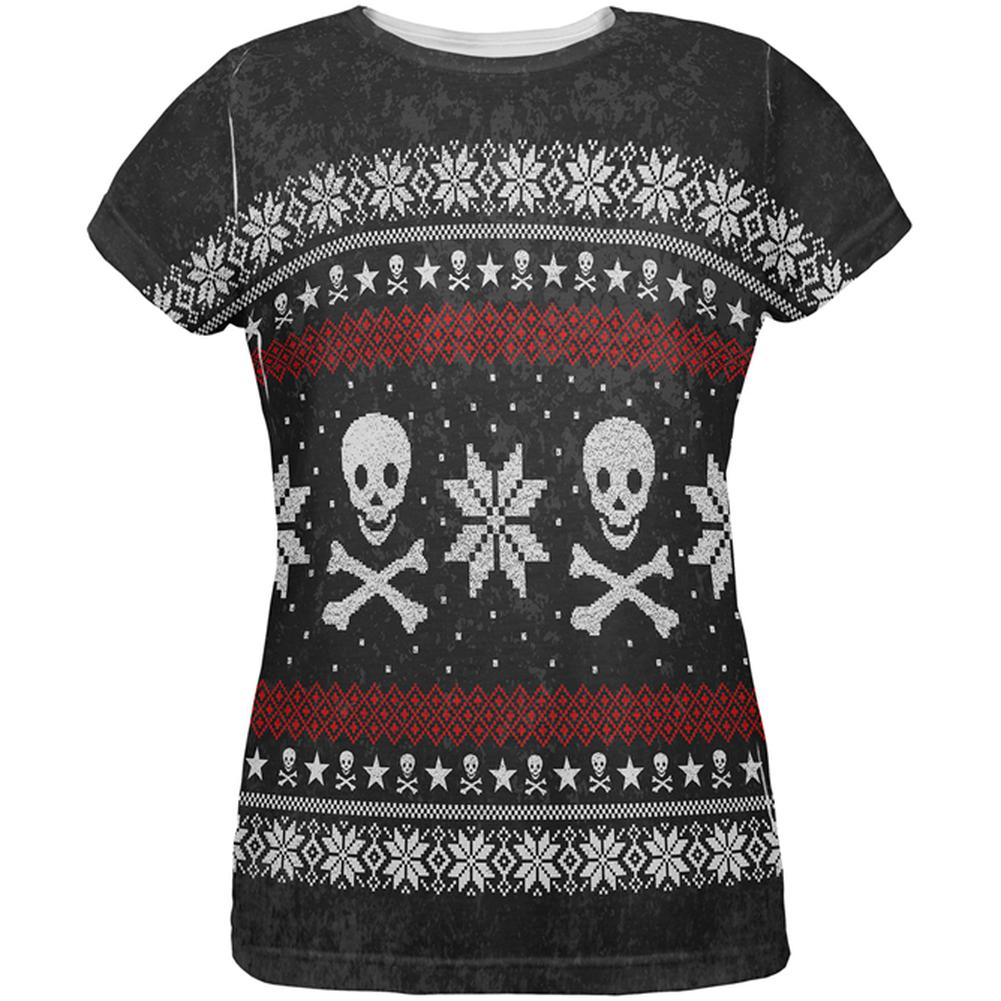 Ugly Christmas Sweater Pirate Skull and Crossbones All Over Womens T Shirt Women's T-Shirts Old Glory 2XL Multi 