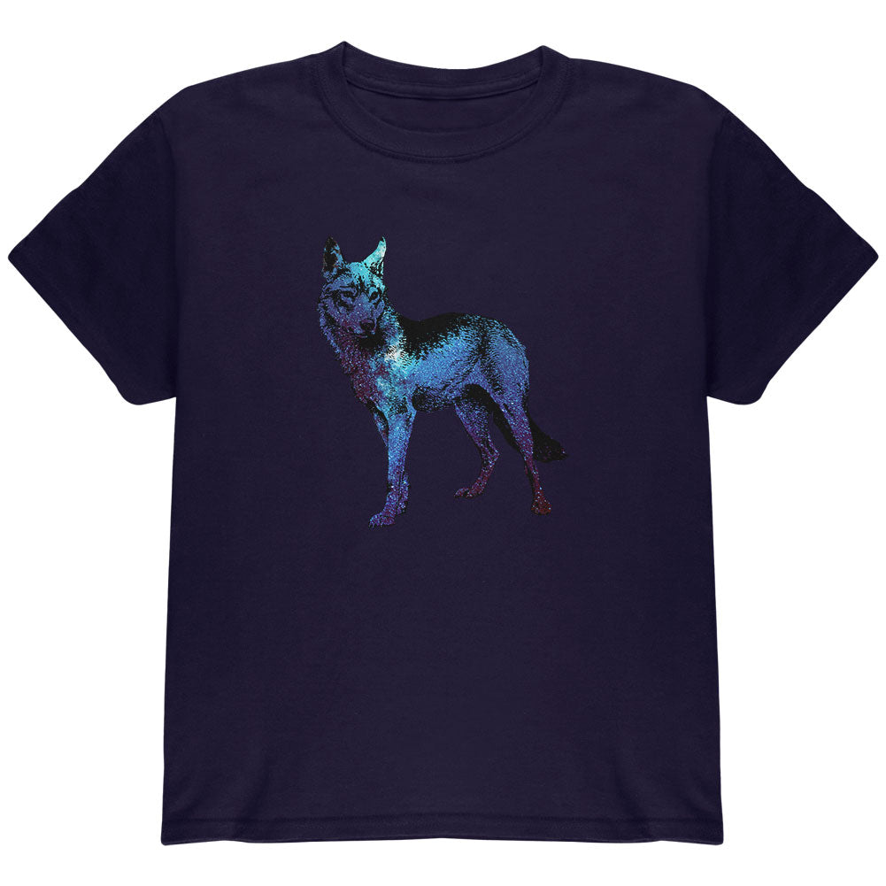 Wolf Galaxy Night Sky Youth T Shirt Youth T-Shirts Old Glory YLG Navy 