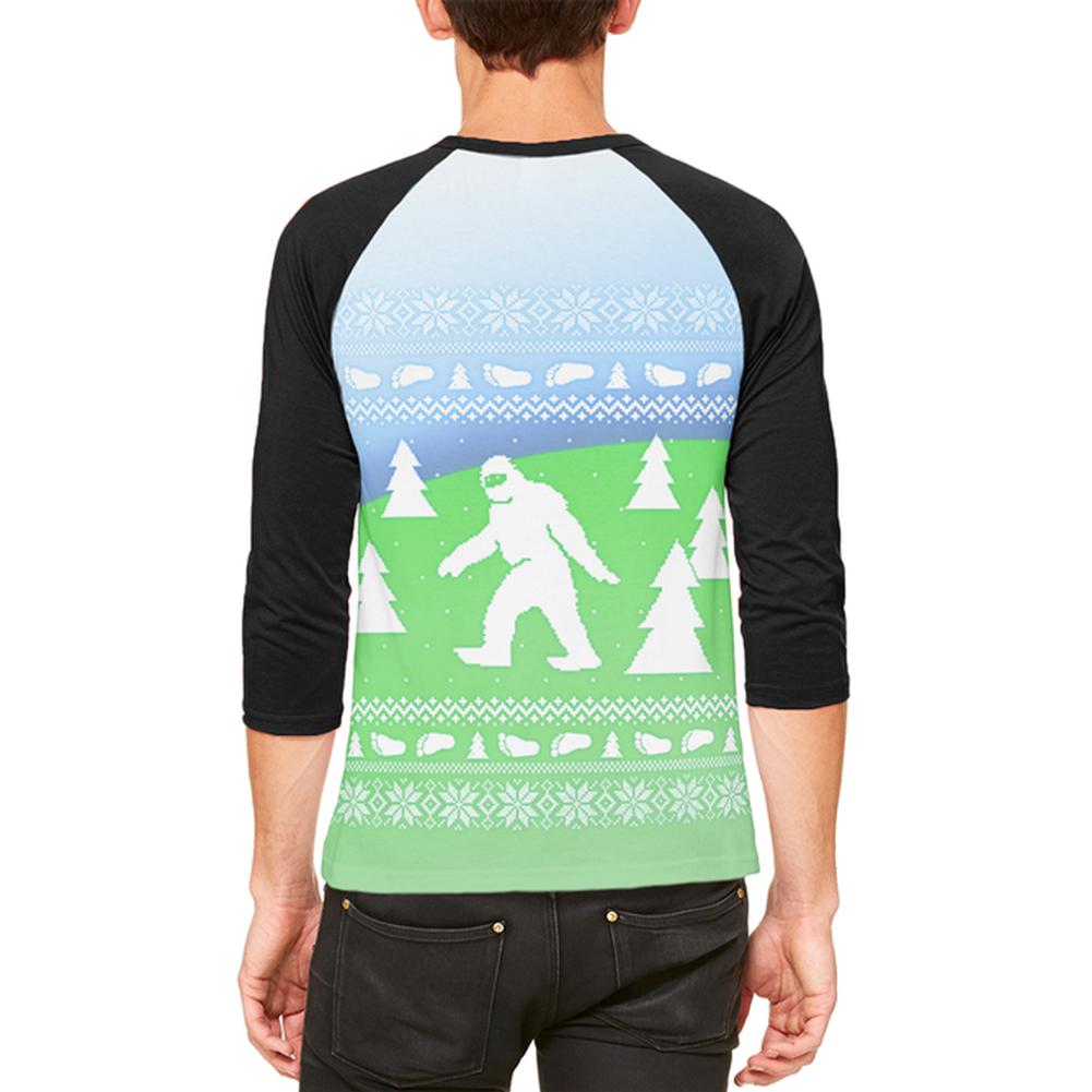 Ugly Christmas Sweater Bigfoot Sasquatch Yeti Mens Raglan T Shirt Men's T-Shirts Old Glory   