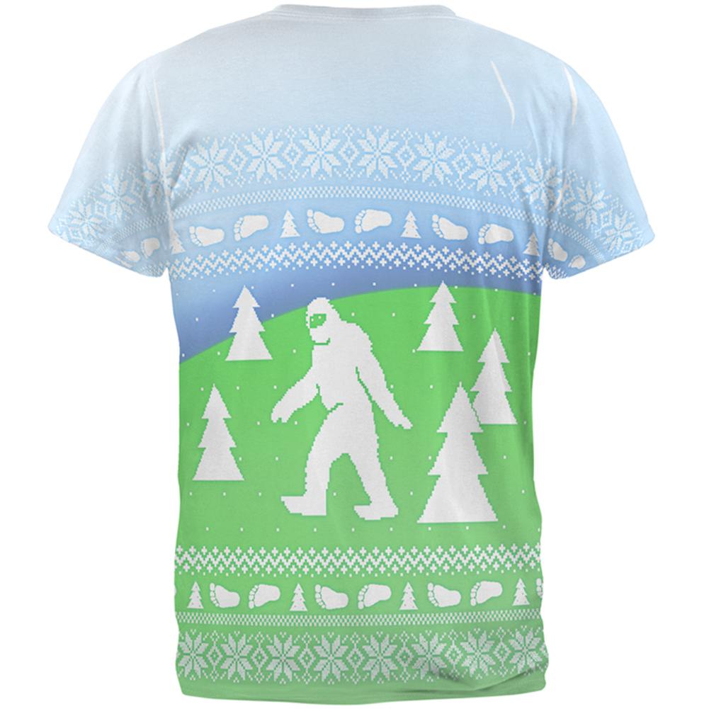 Ugly Christmas Sweater Bigfoot Sasquatch Yeti All Over Mens T Shirt Men's T-Shirts Old Glory   