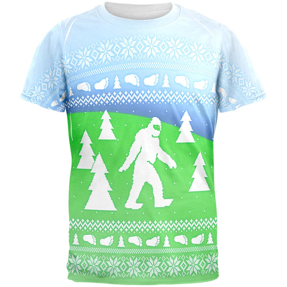 Ugly Christmas Sweater Bigfoot Sasquatch Yeti All Over Mens T Shirt Men's T-Shirts Old Glory 2XL Multi 