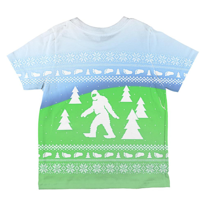 Ugly Christmas Sweater Bigfoot Sasquatch Yeti All Over Toddler T Shirt Toddler T-Shirts Old Glory   