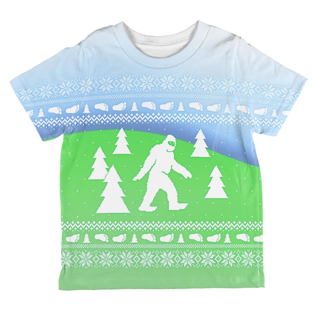 Ugly Christmas Sweater Bigfoot Sasquatch Yeti All Over Toddler T Shirt Toddler T-Shirts Old Glory 2T Multi 