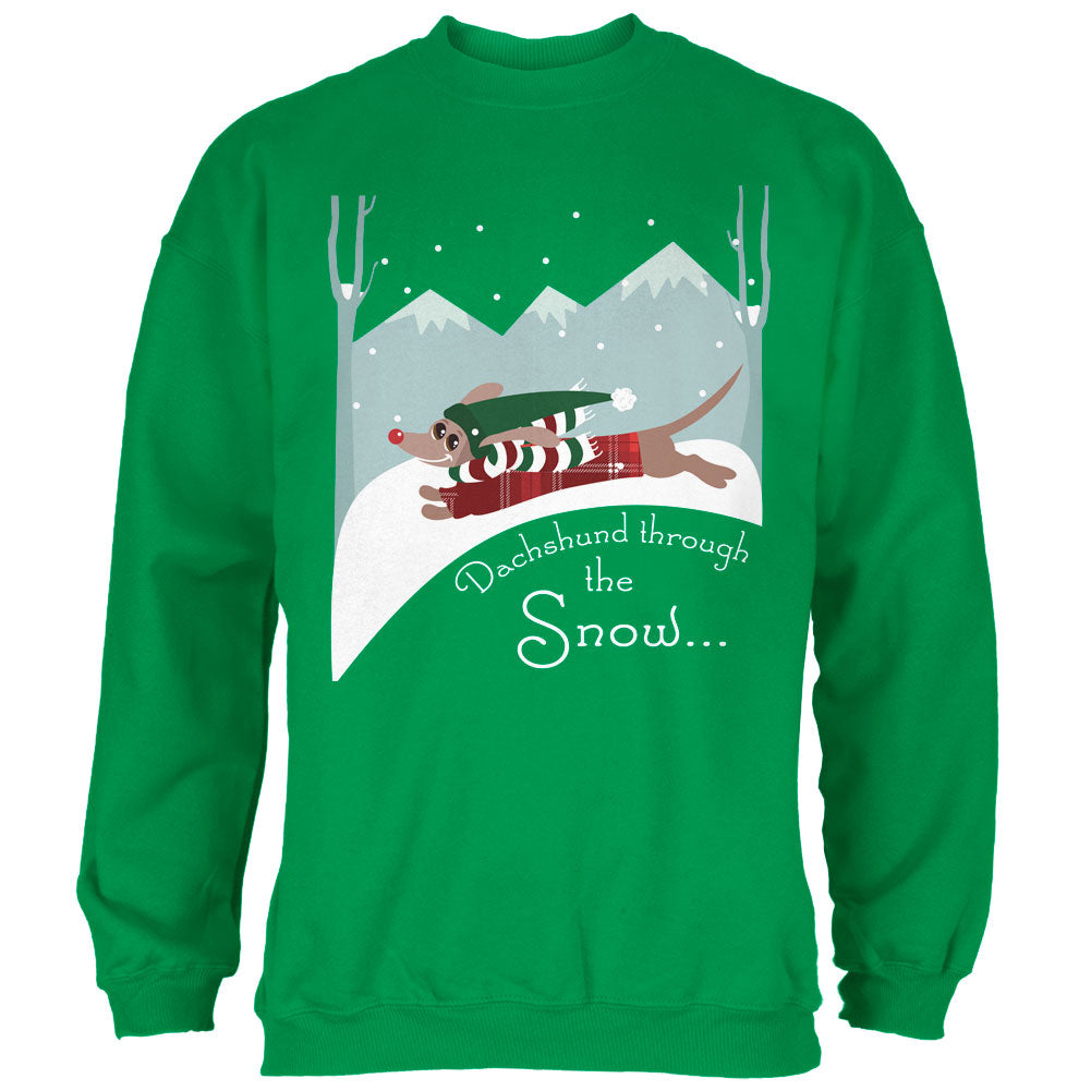 Christmas Dachshund Dashing Through the Snow Mens Sweatshirt Men's Sweatshirts Old Glory 2XL Green 