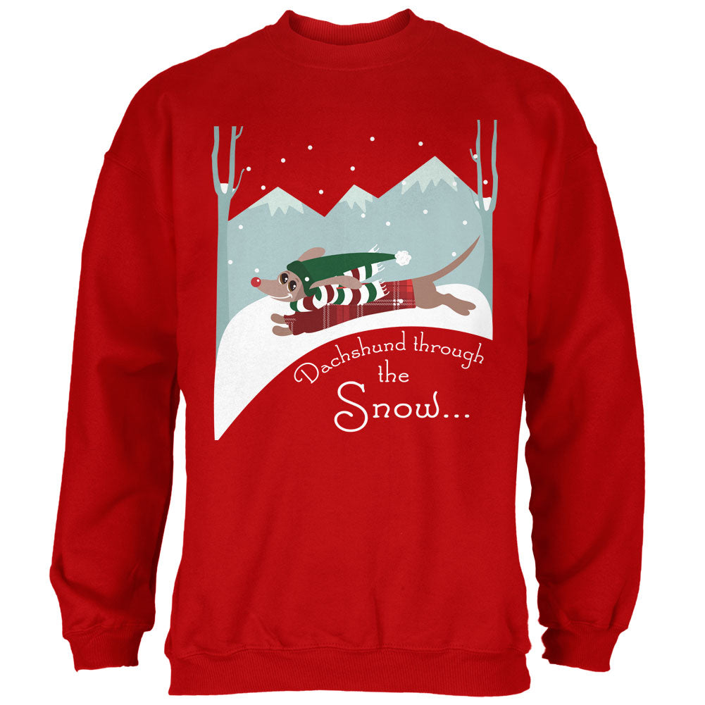 Christmas Dachshund Dashing Through the Snow Mens Sweatshirt Men's Sweatshirts Old Glory 2XL Red 