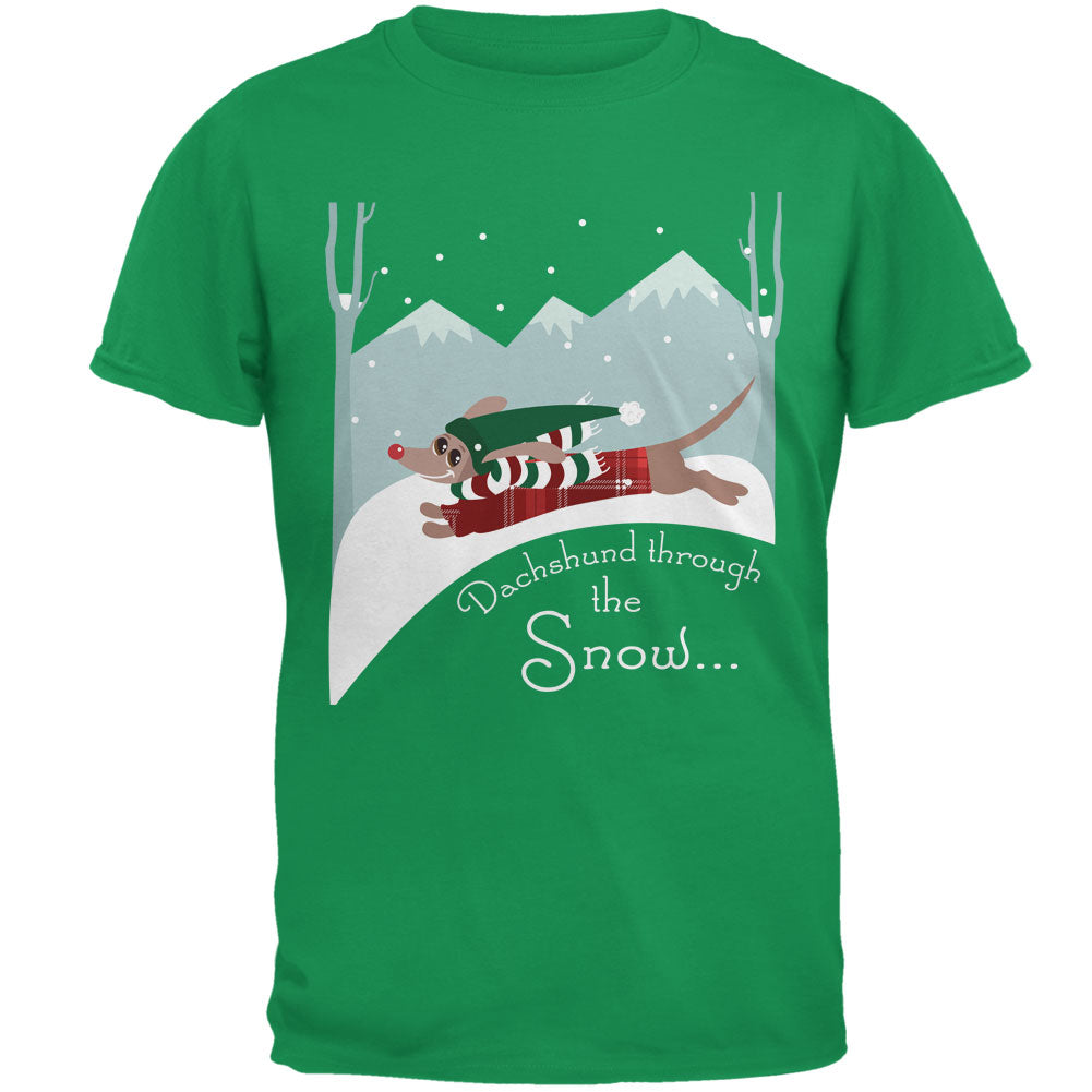 Christmas Dachshund Dashing Through the Snow Mens T Shirt Men's T-Shirts Old Glory 2XL Green 