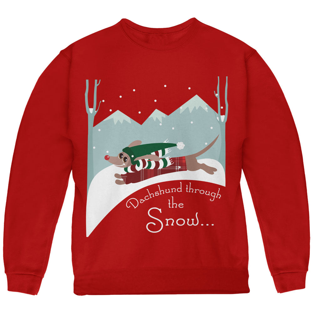 Christmas Dachshund Dashing Through the Snow Youth Sweatshirt Youth Sweatshirts Old Glory YLG Red 