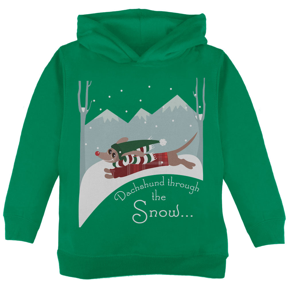 Christmas Dachshund Dashing Through the Snow Toddler Hoodie Toddler Hoodies Old Glory 2T Green 