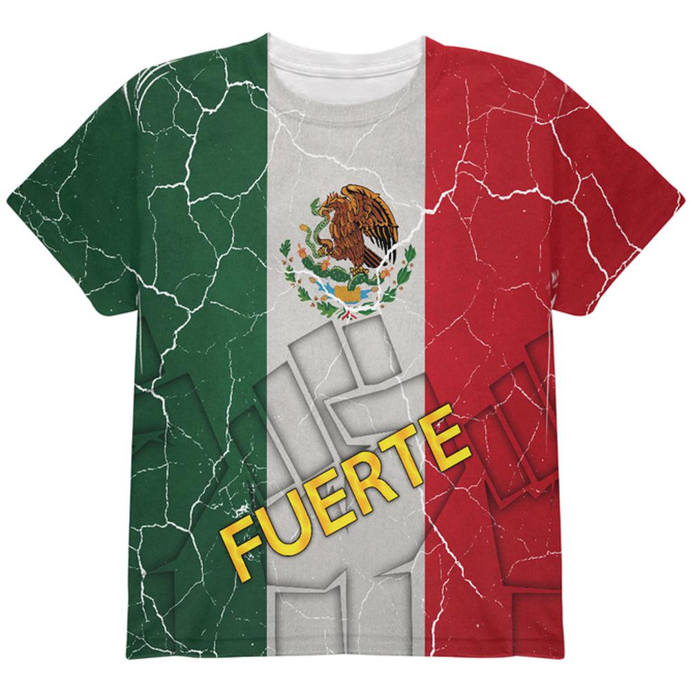 Cinco De Mayo Mexico Fuerte Strong Mexican Flag All Over Youth T Shirt Youth T-Shirts Old Glory LG Multi 