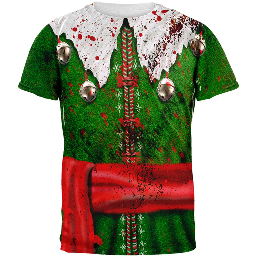 Christmas Zombie Attack Survivor Elf Costume All Over Mens T Shirt Men's T-Shirts Old Glory 2XL Multi 