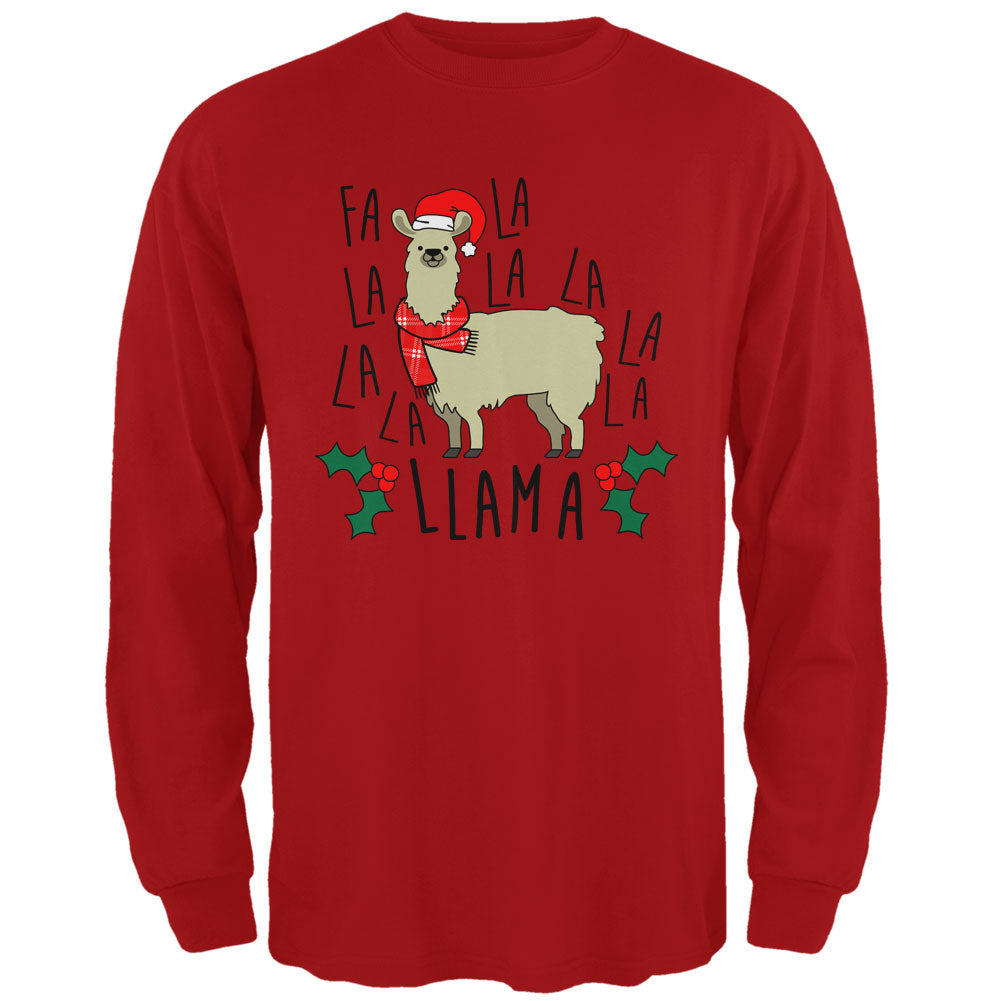 Christmas Fa La Llama Mens Long Sleeve T Shirt Men's Long Sleeves Old Glory SM Red 