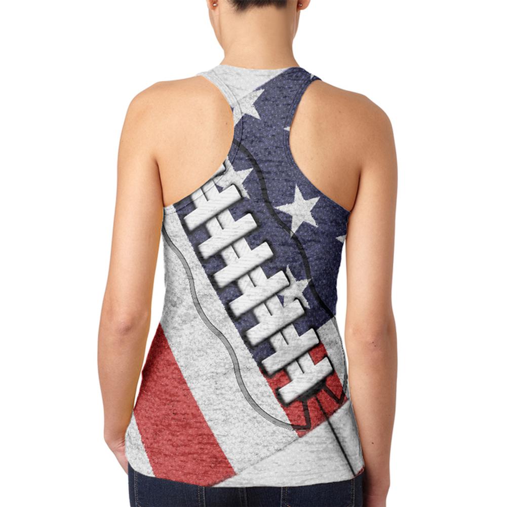 4th of July American Flag Patriot Football Juniors Burnout Racerback Tank Top Juniors Tank Tops Old Glory   