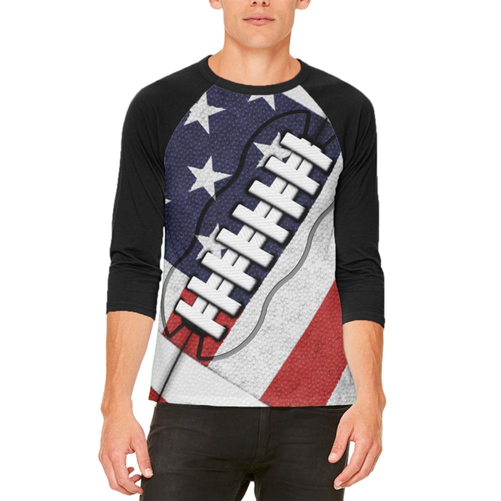 4th of July American Flag Patriot Football Mens Raglan T Shirt Men's T-Shirts Old Glory 2XL White-Black 