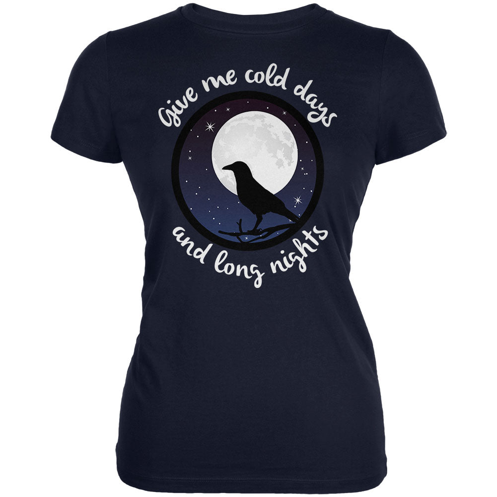 Cold Days Long Nights Fall Moon Raven Juniors Soft T Shirt Juniors T-Shirts Old Glory 2XL Navy 