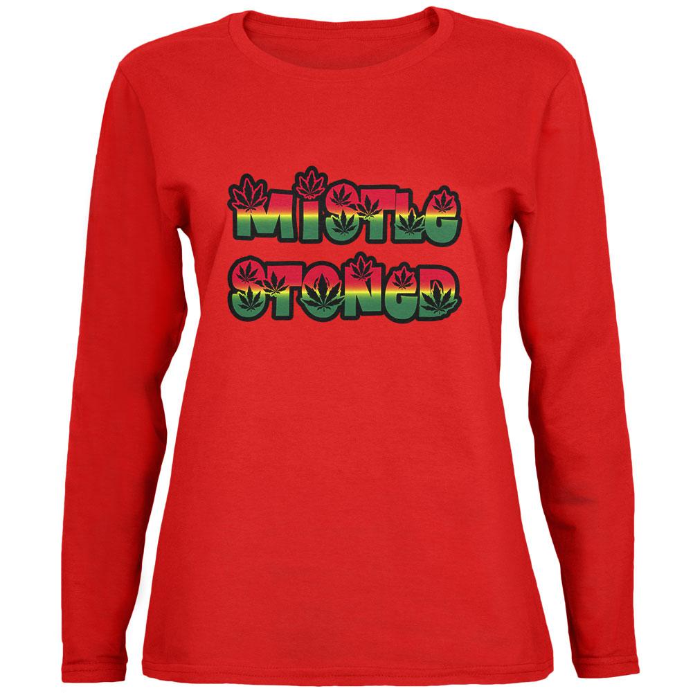 Christmas Mistlestoned Mistletoe Womens Long Sleeve T Shirt Women's Long Sleeves Old Glory 2XL Red 