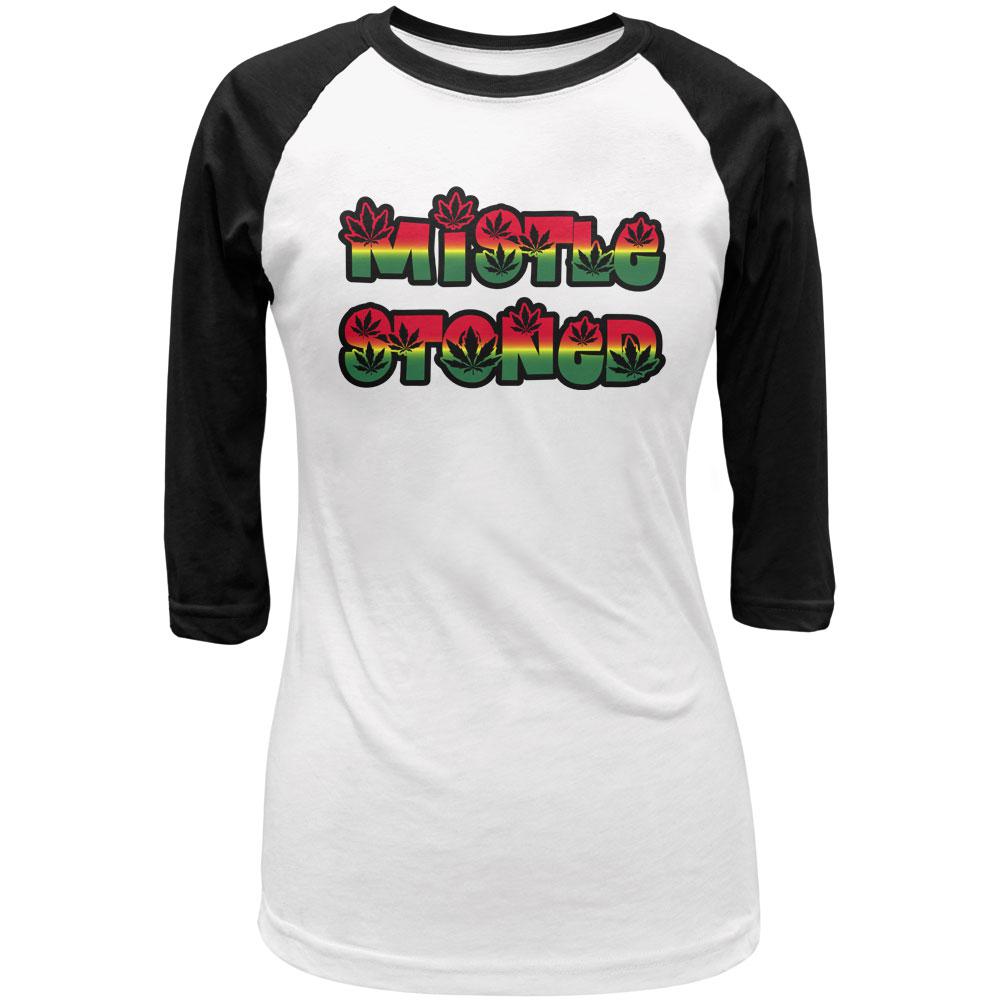 Christmas Mistlestoned Mistletoe Juniors 3/4 Sleeve Raglan T Shirt Juniors T-Shirts Old Glory 2XL White-Black 