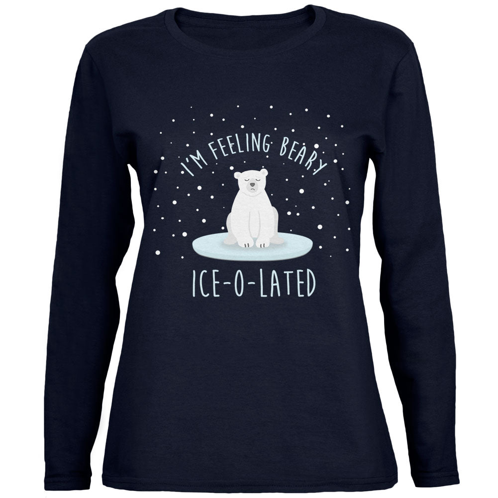 Winter Feeling Very Iceolated Isolated Polar Bear Pun Womens Long Sleeve T Shirt Women's Long Sleeves Old Glory 2XL Navy 