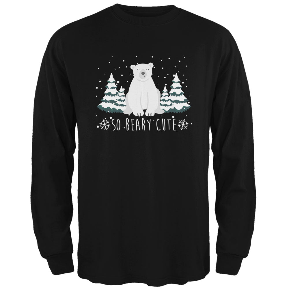 Winter So Beary Very Cute Polar Bear Pun Mens Long Sleeve T Shirt Men's Long Sleeves Old Glory 2XL Black 