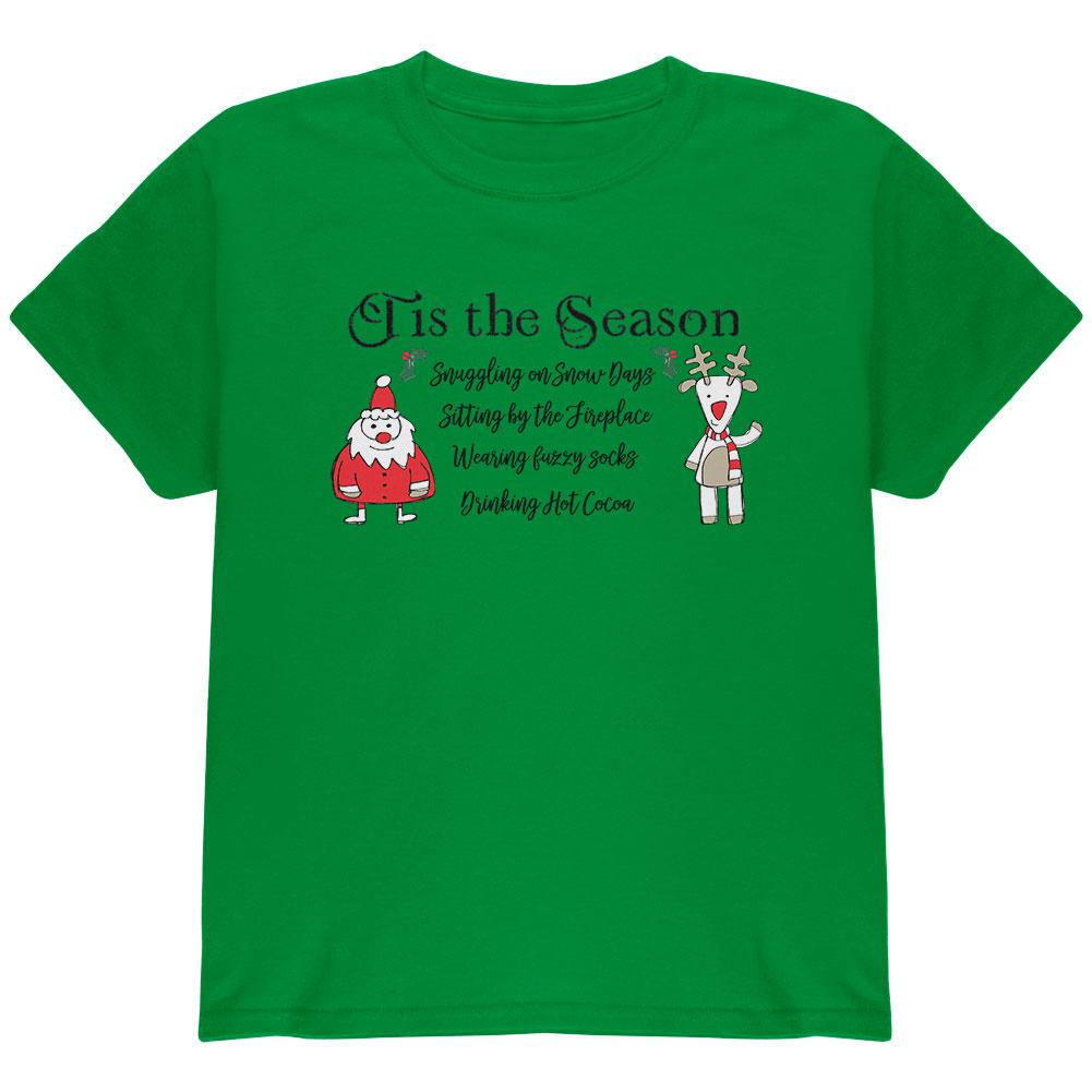 Tis the Season Fireplace Fuzzy Socks Hot Cocoa Youth T Shirt Youth T-Shirts Old Glory LG Irish Green 