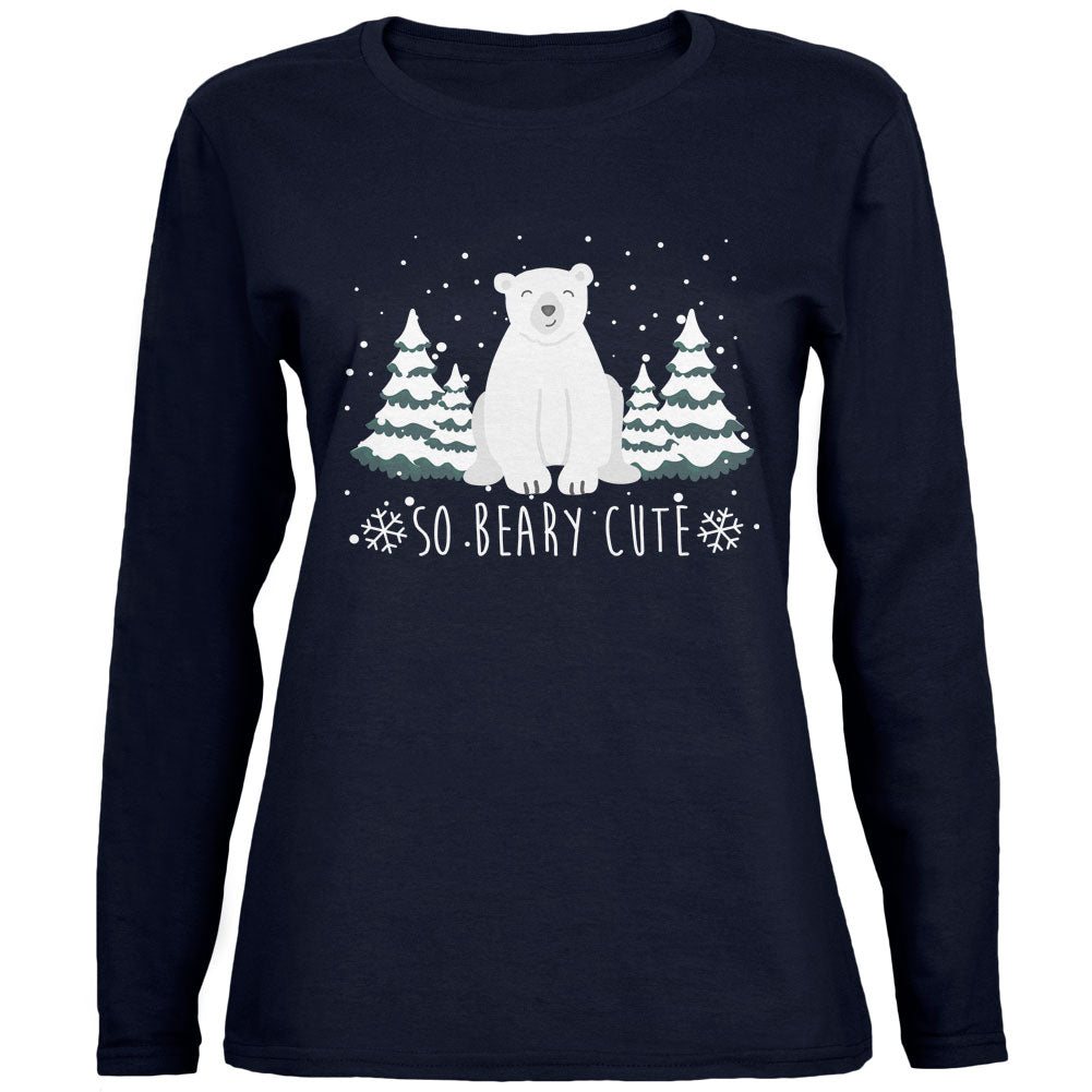 Winter So Beary Very Cute Polar Bear Pun Womens Long Sleeve T Shirt Women's Long Sleeves Old Glory 2XL Navy 