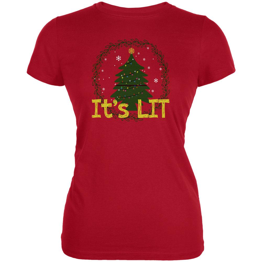 Christmas Tree It's Lit Juniors Soft T Shirt Juniors T-Shirts Old Glory 2XL Red 