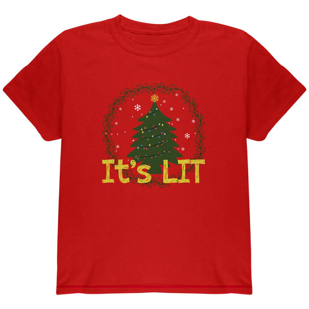 Christmas Tree It's Lit Youth T Shirt Youth T-Shirts Old Glory LG Red 