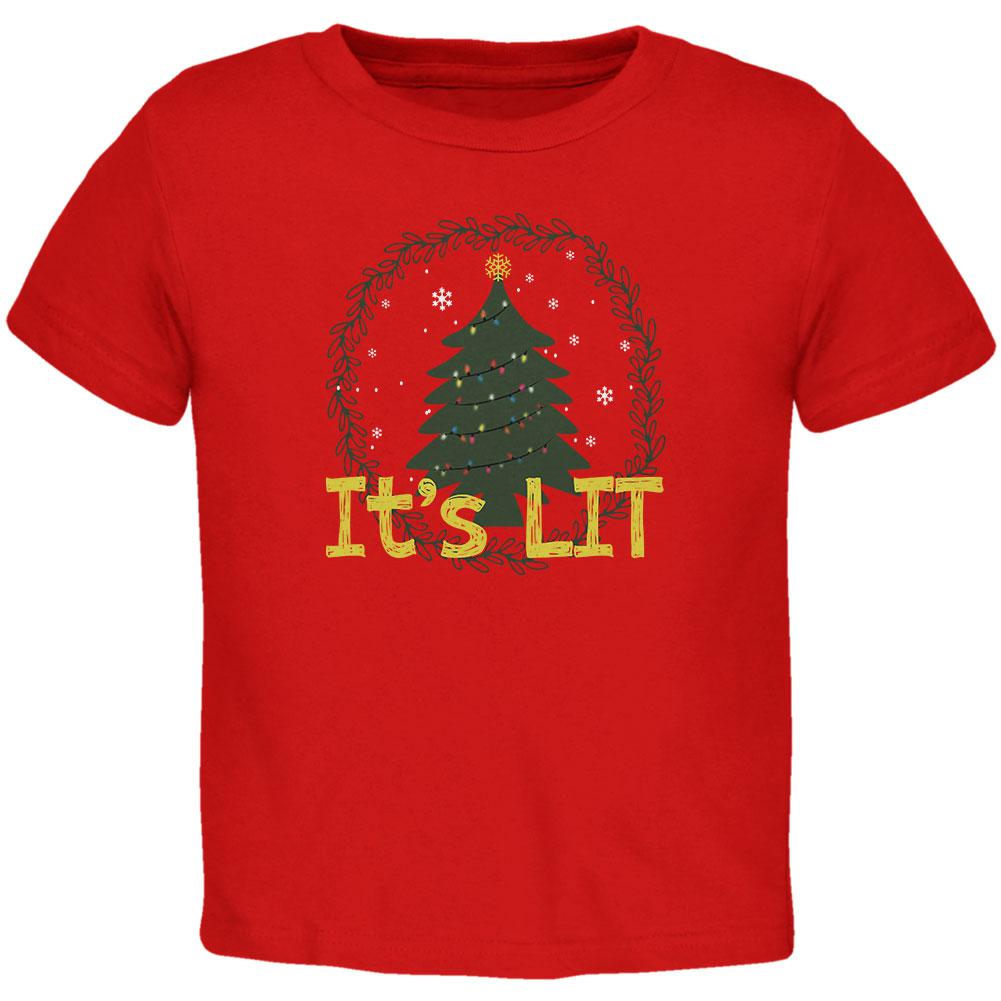 Christmas Tree It's Lit Toddler T Shirt Toddler T-Shirts Old Glory 2T Red 