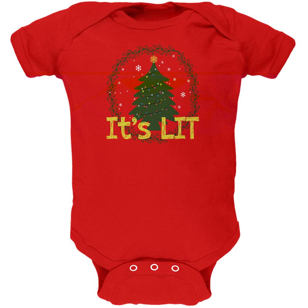 Christmas Tree It's Lit Soft Baby One Piece Baby One Piece Old Glory 0-3M Red 