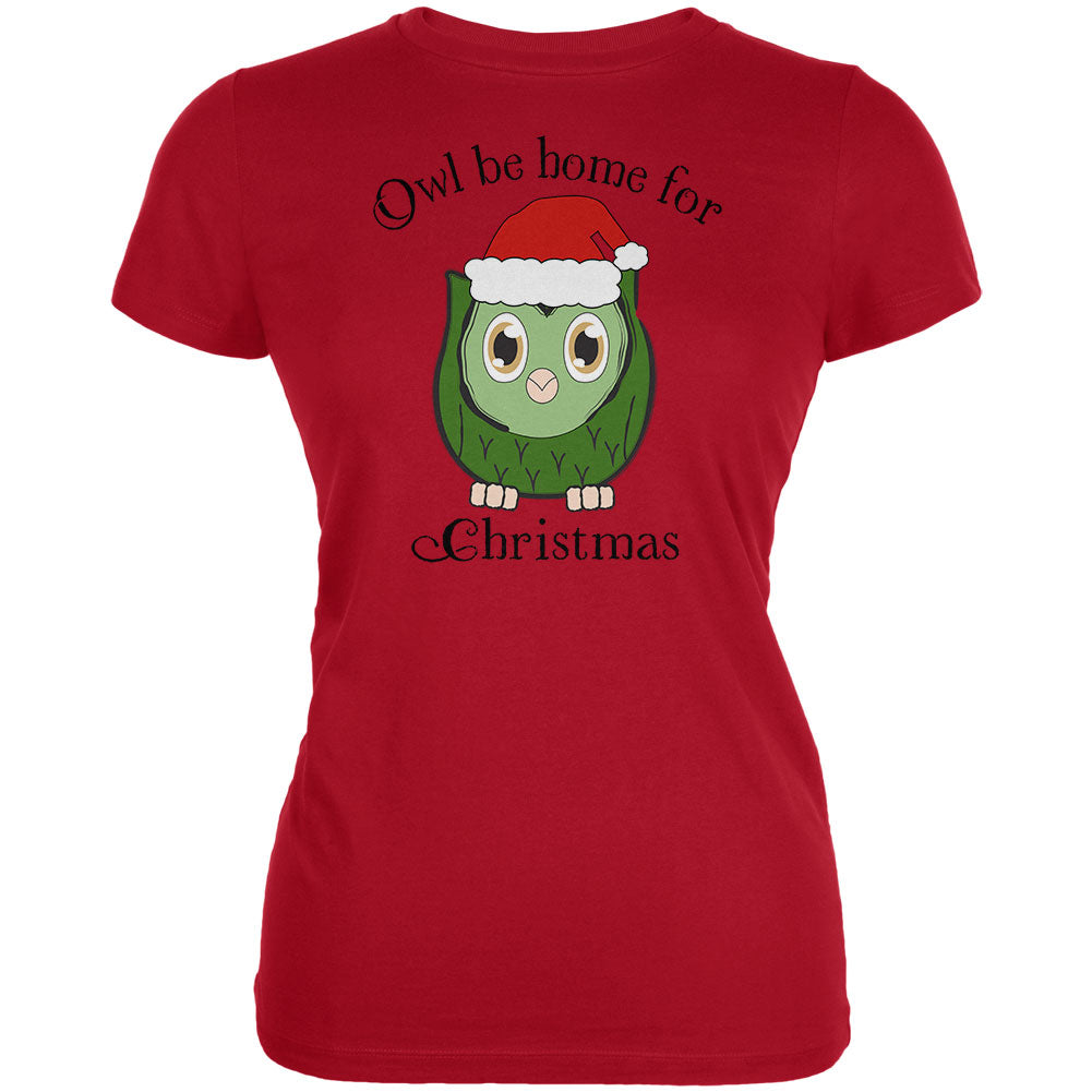 Owl I'll Be Home For Christmas Cute Funny Pun Juniors Soft T Shirt Juniors T-Shirts Old Glory 2XL Red 