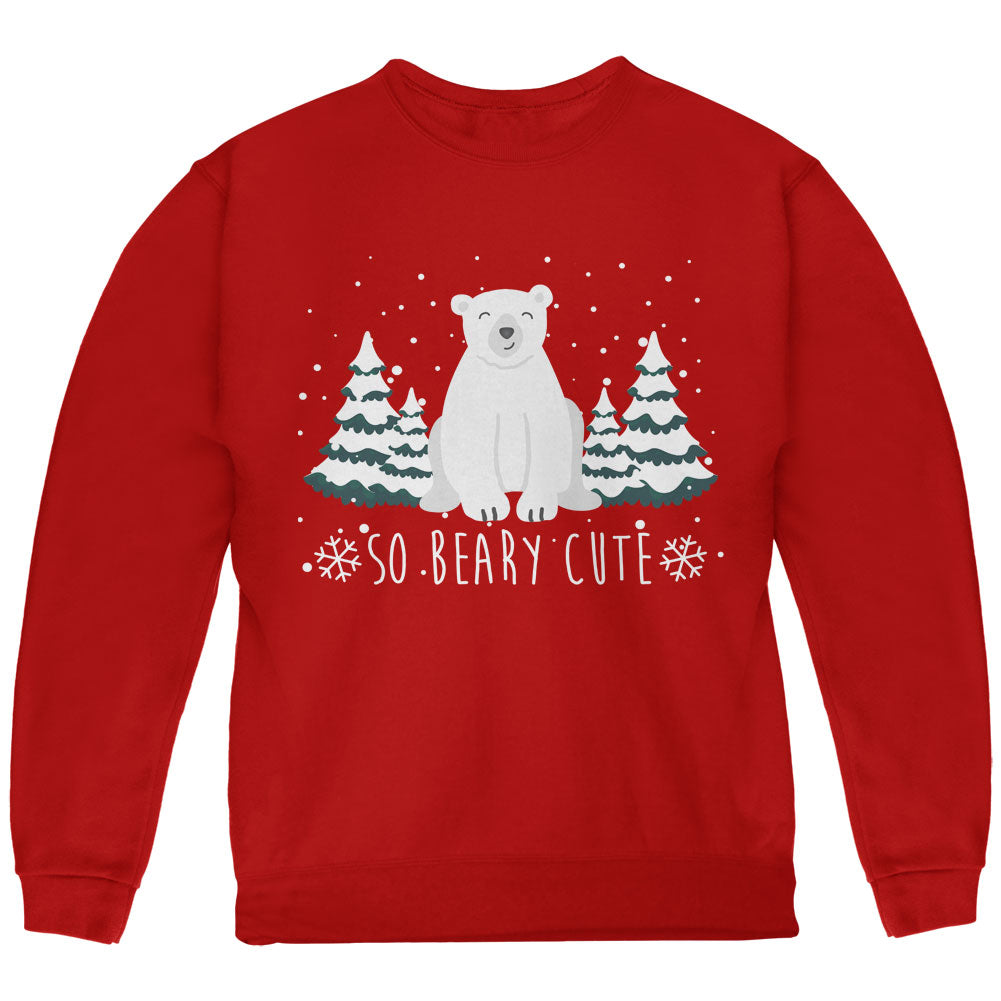 Winter So Beary Very Cute Polar Bear Pun Youth Sweatshirt Youth Sweatshirts Old Glory YLG Red 