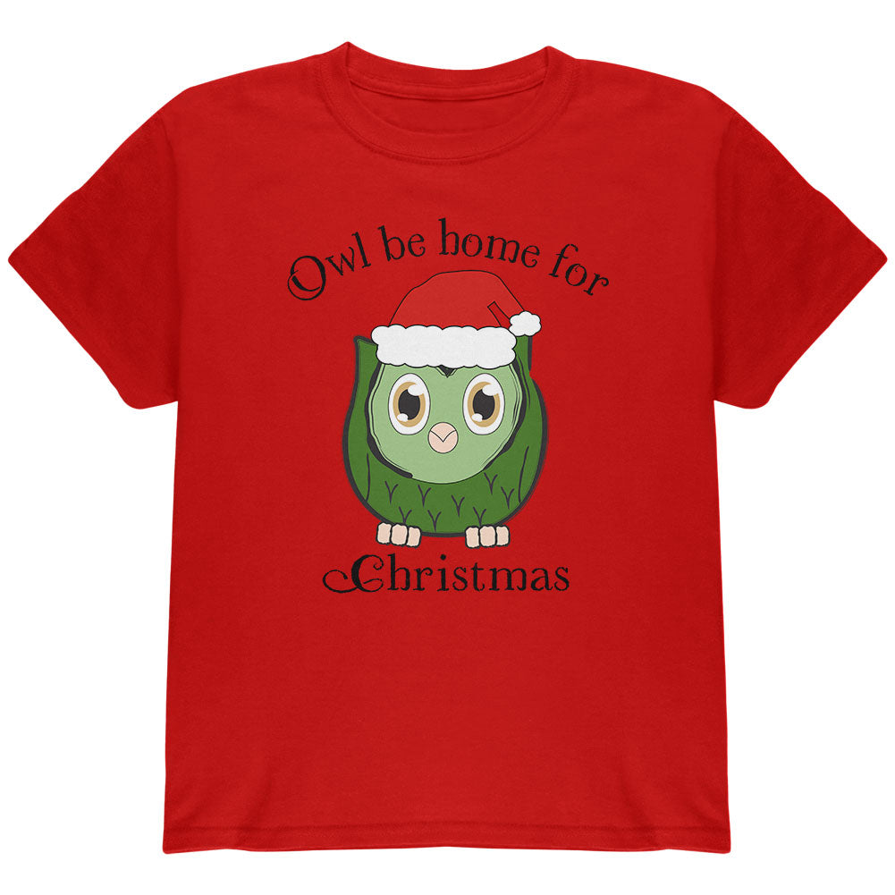 Owl I'll Be Home For Christmas Cute Funny Pun Youth T Shirt Youth T-Shirts Old Glory YLG Red 