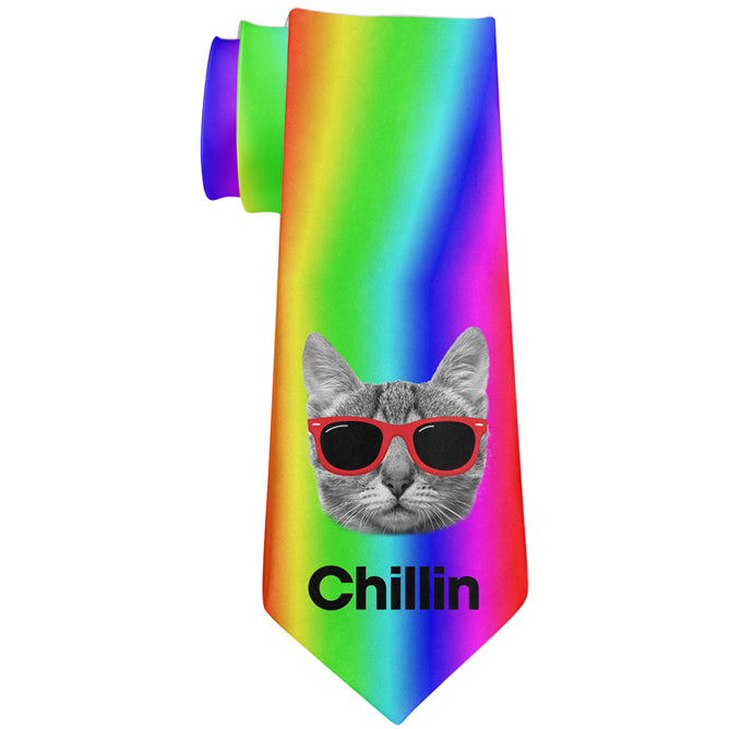 LGBT Chillin Cat Rainbow All Over Neck Tie Men's Neck Ties LGBT OS Multicolor 