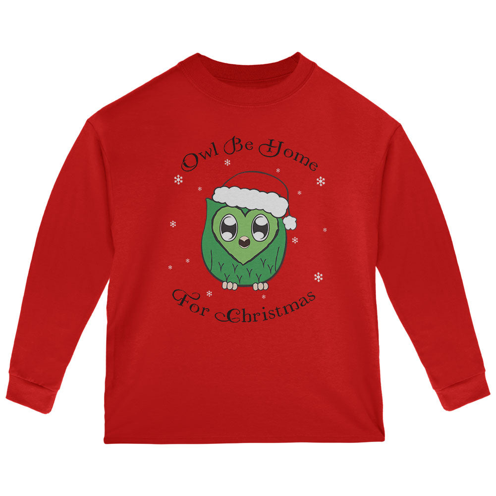 Owl I'll Be Home For Christmas Cute Funny Pun Toddler T Shirt Toddler T-Shirts Old Glory 2T Red 