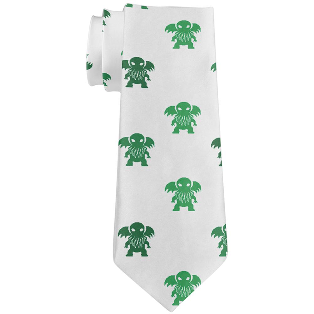 Cthulhu Green Monster All Over Patterned Neck Tie Men's Neck Ties Old Glory OS Multi 