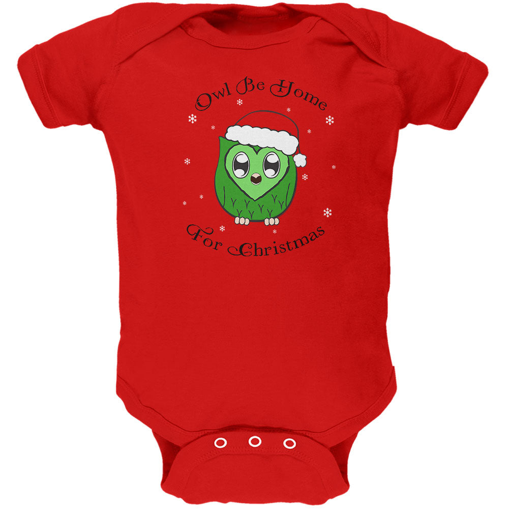 Owl I'll Be Home For Christmas Cute Funny Pun Soft Baby One Piece Baby One Piece Old Glory 0-3M Red 