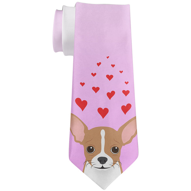 Valentine's Day Chihuahua Love Hearts All Over Neck Tie Men's Neck Ties Old Glory OS Multicolored 