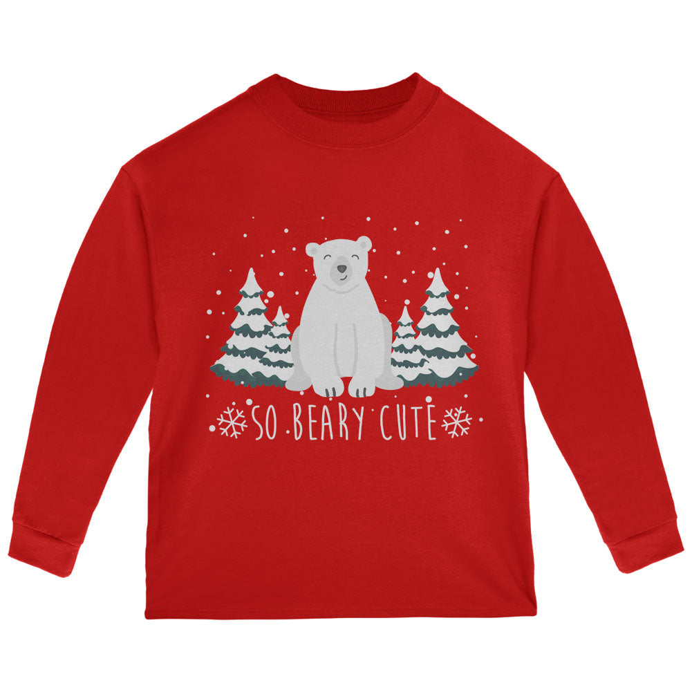 Winter So Beary Very Cute Polar Bear Pun Toddler Long Sleeve T Shirt Toddler Long Sleeves Old Glory 2T Red 