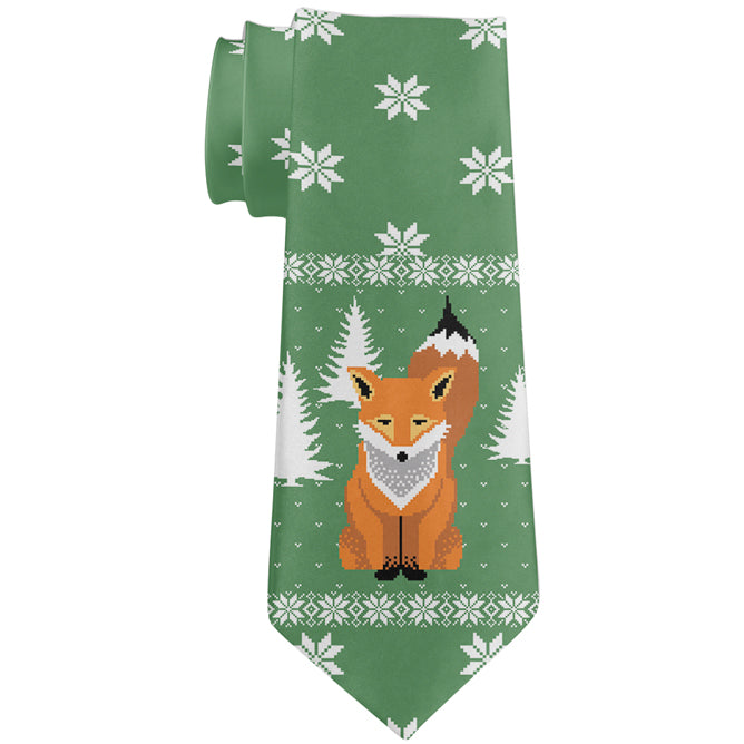 Ugly Christmas Sweater Big Fox All Over Neck Tie Men's Neck Ties Old Glory OS Multicolor 