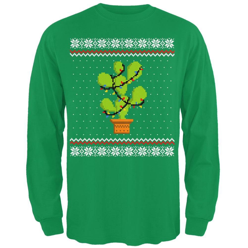 Cactus Prickly Pear Tree Ugly Christmas Sweater Mens Long Sleeve T Shirt Men's Long Sleeves Old Glory 2XL Irish Green 