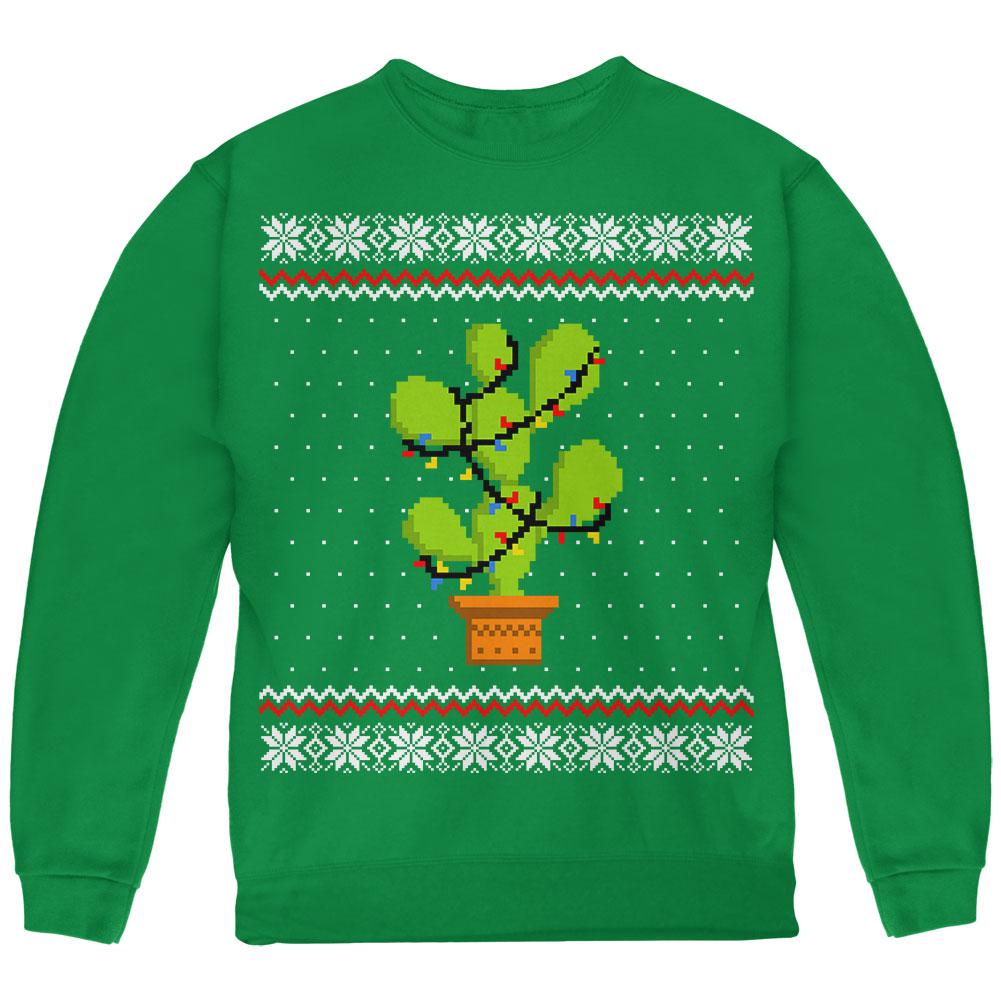 Cactus Prickly Pear Tree Ugly Christmas Sweater Youth Sweatshirt Youth Sweatshirts Old Glory LG Green 