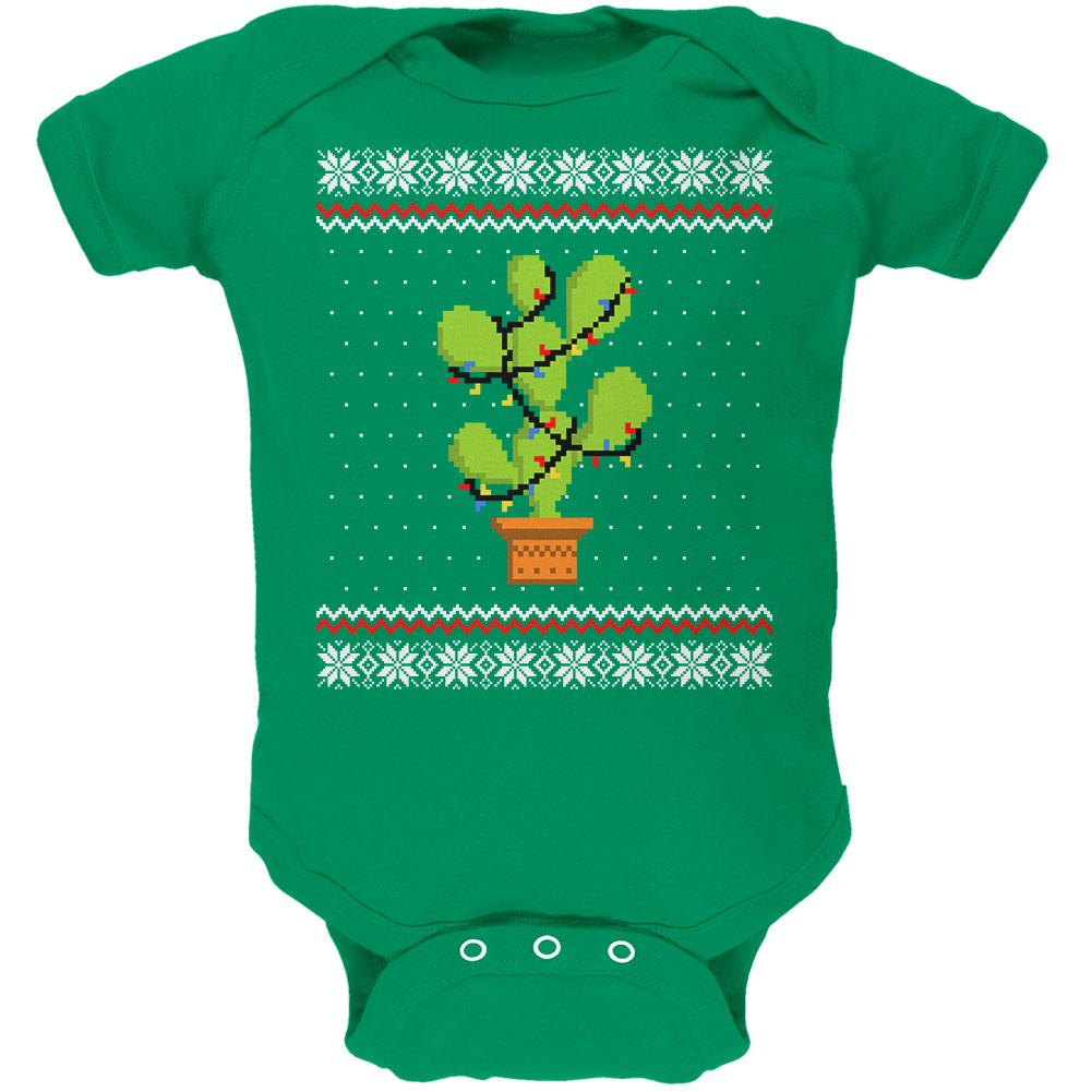 Cactus Prickly Pear Tree Ugly Christmas Sweater Soft Baby One Piece Baby One Piece Old Glory 0-3M Kelly Green 