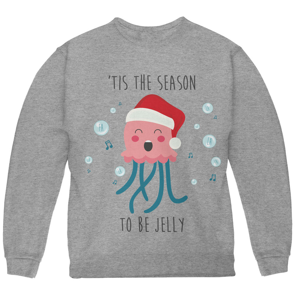 Christmas 'Tis the Season to be Jelly Jolly Jellyfish Pun Youth Sweatshirt Youth Sweatshirts Old Glory YLG Heather Grey 