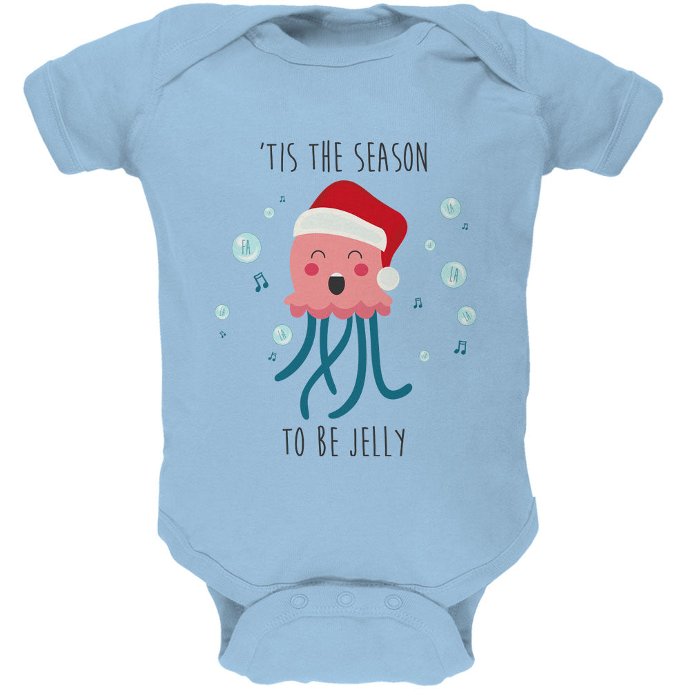 Christmas 'Tis the Season to be Jelly Jolly Jellyfish Pun Soft Baby One Piece Baby One Piece Old Glory 0-3M Light Blue 