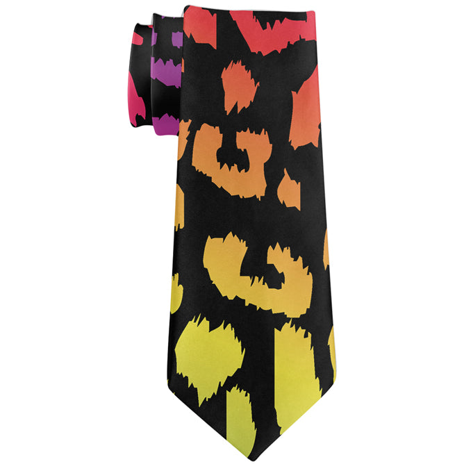 Rainbow Cheetah Spots All Over Neck Tie Men's Neck Ties Old Glory OS Multicolored 