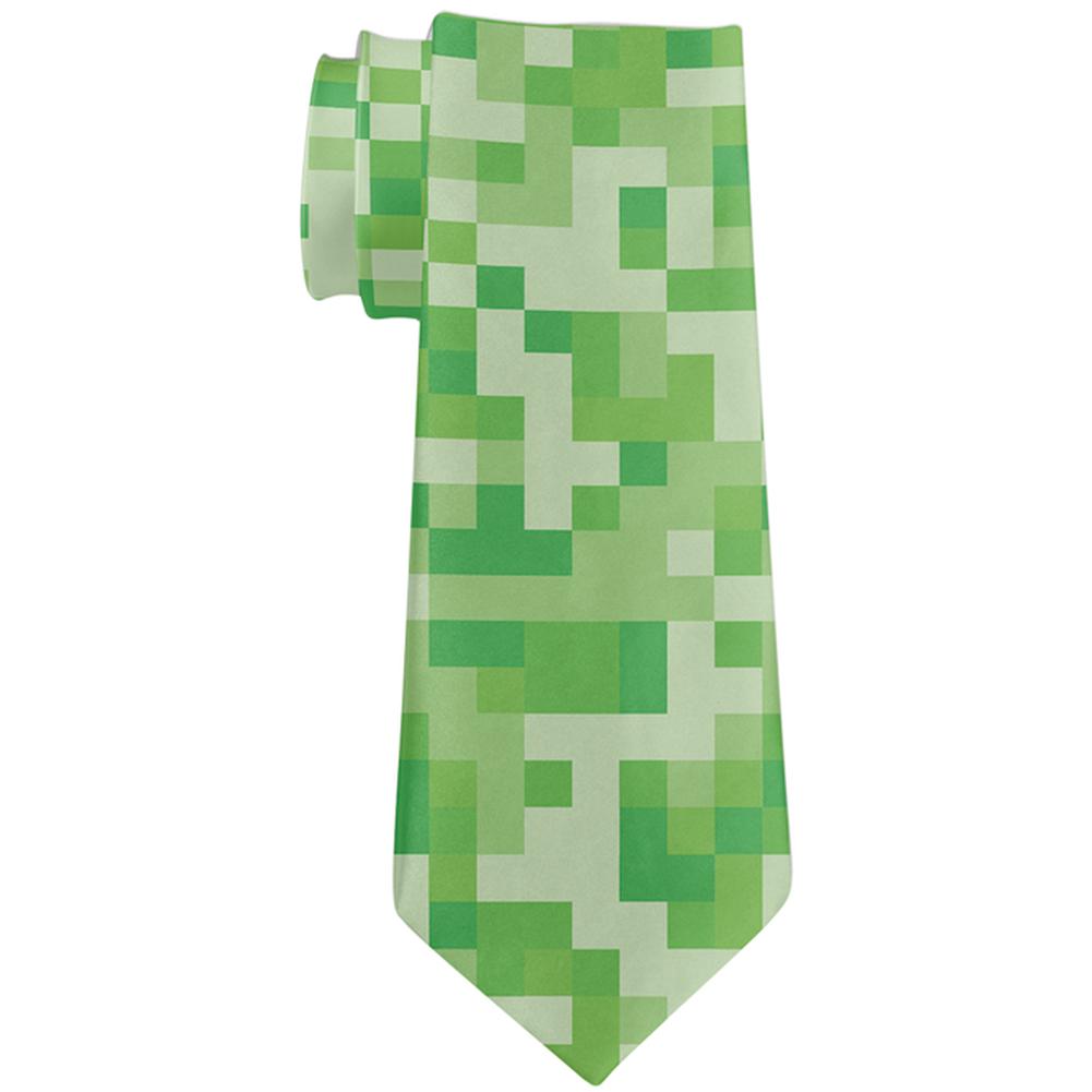 Green Pixels All Over Neck Tie Men's Neck Ties Old Glory OS Multi 