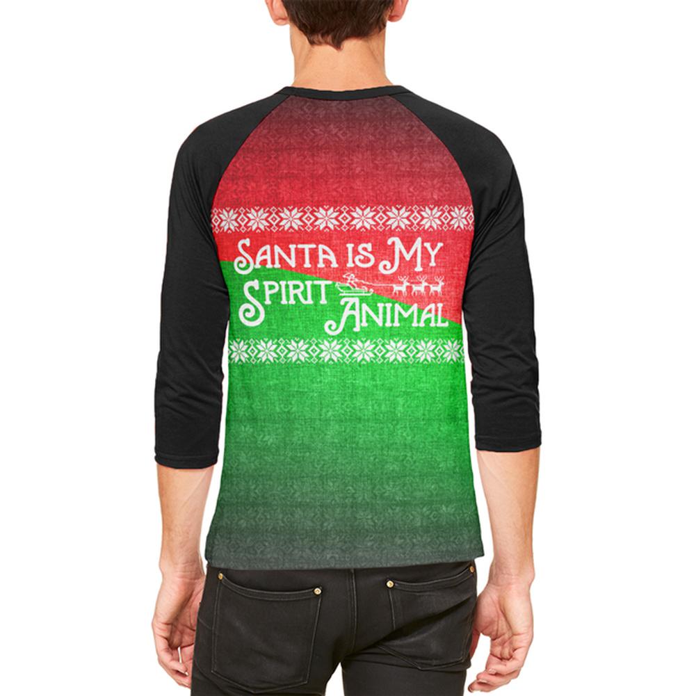 Christmas Santa is My Spirit Animal Sweater Mens Raglan T Shirt Men's T-Shirts Old Glory   