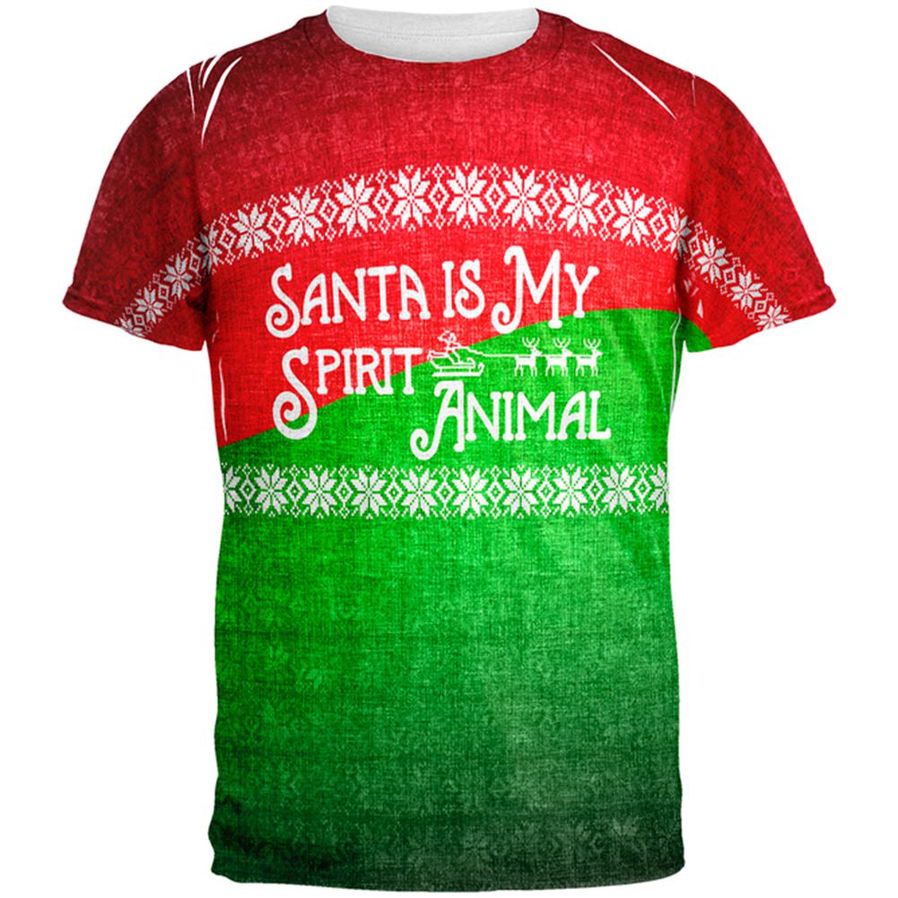 Christmas Santa is My Spirit Animal Sweater All Over Mens T Shirt Men's T-Shirts Old Glory 2XL Multi 